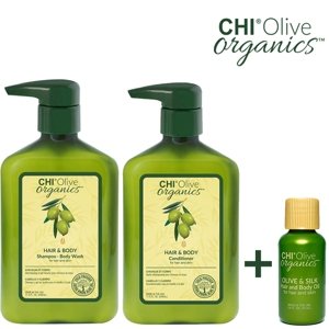 CHI Olive Organics Šampón a kondicionér + ZADARMO Olive & Silk hodvábny olej 15ml