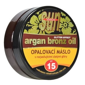 VIVACO SUN Argan Oil opaľovacie maslo SPF 15 s GLITRAMI a arganovým olejom pre rýchle zhnednutie 200ml