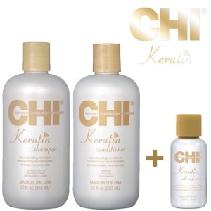 CHI Keratin šampón a kondicionér + ZADARMO Keratin Silk infusion 15ml